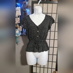 One Clothing Black and White Polka Dot Blouse sz S
